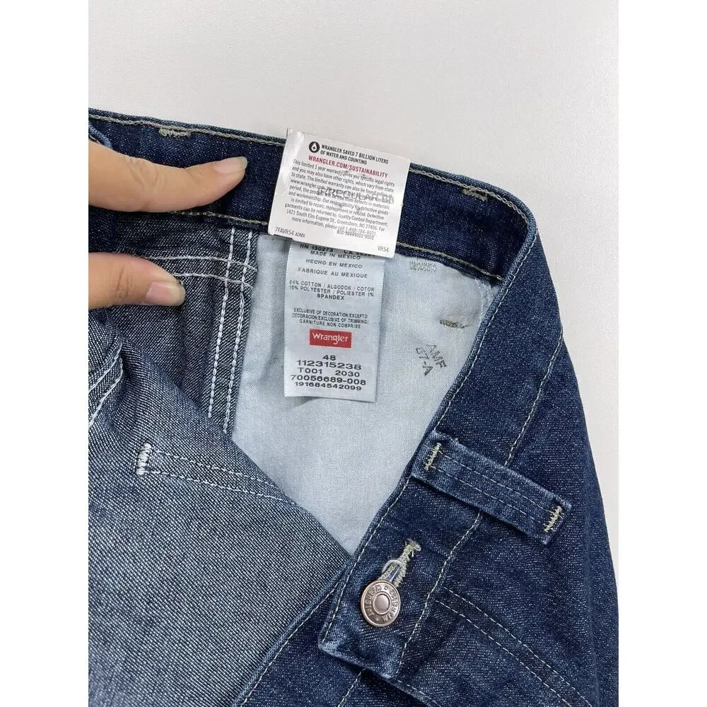 WRANGLER MEN'S CARPENTER DARK BLUE‎ JEAN SHORTS Size 48 Inseam 10” NEW Irregular